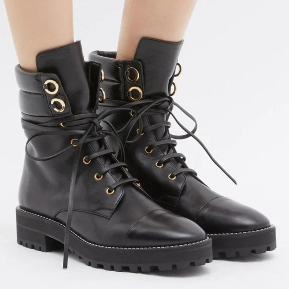 Stuart Weitzman Black Leather Combat Boots